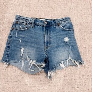 The 4” Classic High-Rise Mom Short Distressed Denim Shorts - Blue